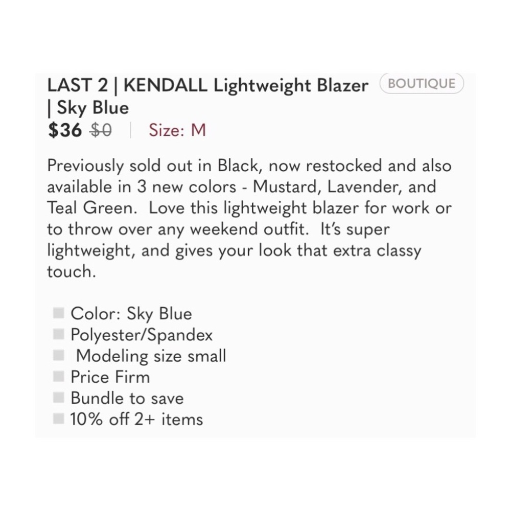 ＫＥＮＤＡＬＬ Ｌｉｇｈｔｗｅｉｇｈｔ Ｂｌａｚｅｒ | Ｓｋｙ Ｂｌｕｅ - Picture 4 of 4